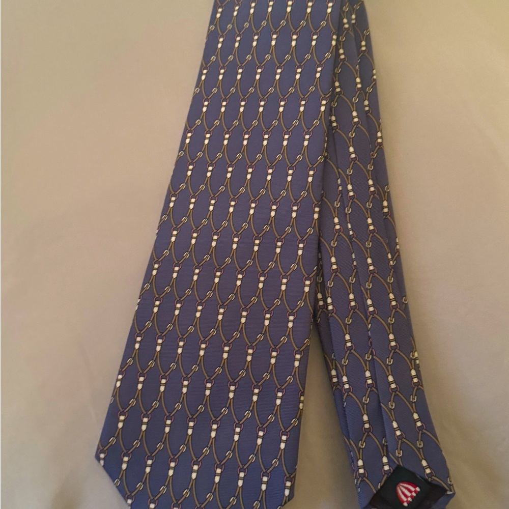 Men’s Blue Neck Tie with Gold/White Print by the Custom Shop